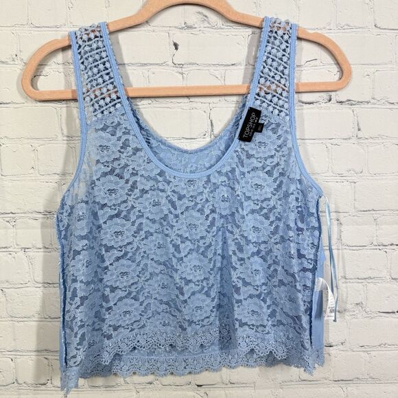 Y2K Crochet Crop Top Women SIze 8 Blue Rertro Coquette Feminine Cottage Fairy - Picture 9 of 9